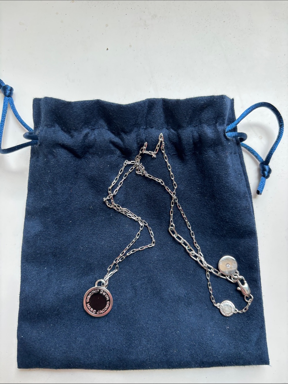 Marc Jacobs Silver Necklace with Black Accent Pendant